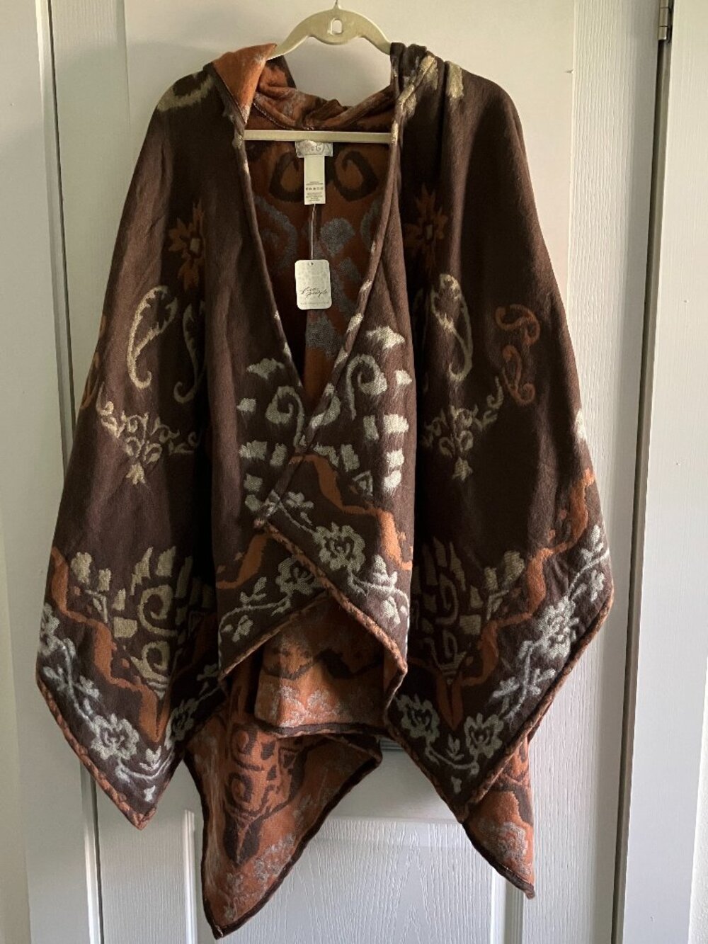 Free People Hooded Duster Cape Poncho Sweater Brown One Size Boho New W/Tags.